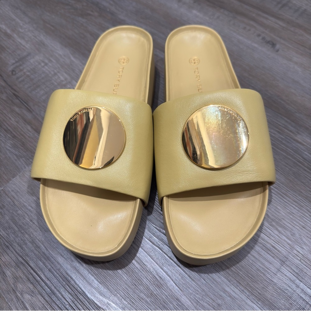 Tory Burch Patos Platform Sandal in Cornbread Yellow Leather Slides - Picture 2 of 13